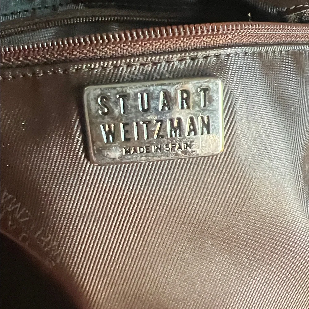 Stuart Weitzman chocolate velvet brown shoulder purse with brass‎ accents
